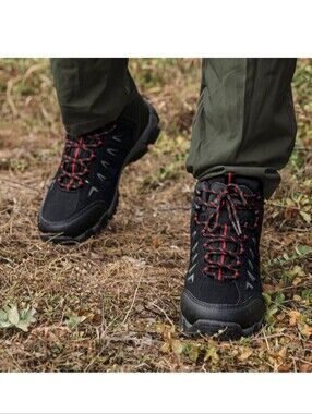SHULOOK Men's Black and Red High-Top Athletic Hiking Shoe